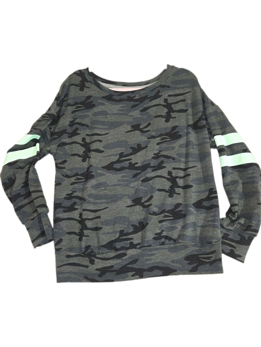 Sundry Evereve Sz 1 Small Camo Sweatshirt With Neon Arm Stripes Cotton Blend...